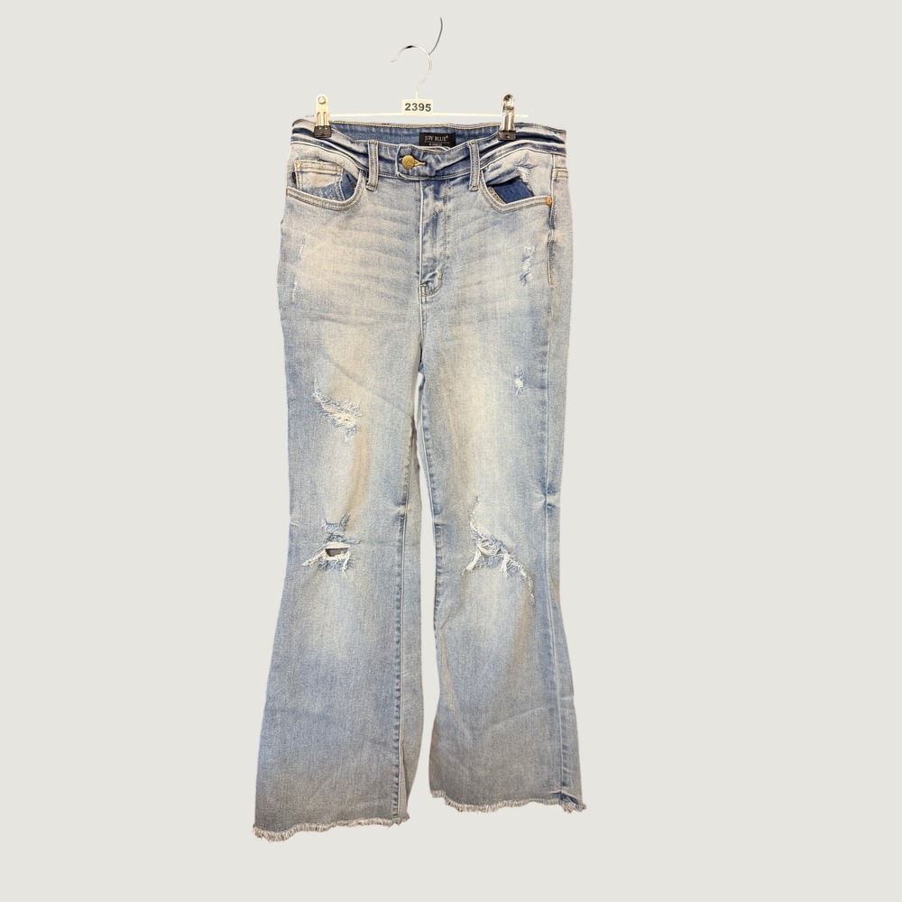 Judy Blue Flare Jeans Womens 5/27 Light Wash Distressed Raw Hem JB82650LT-CO